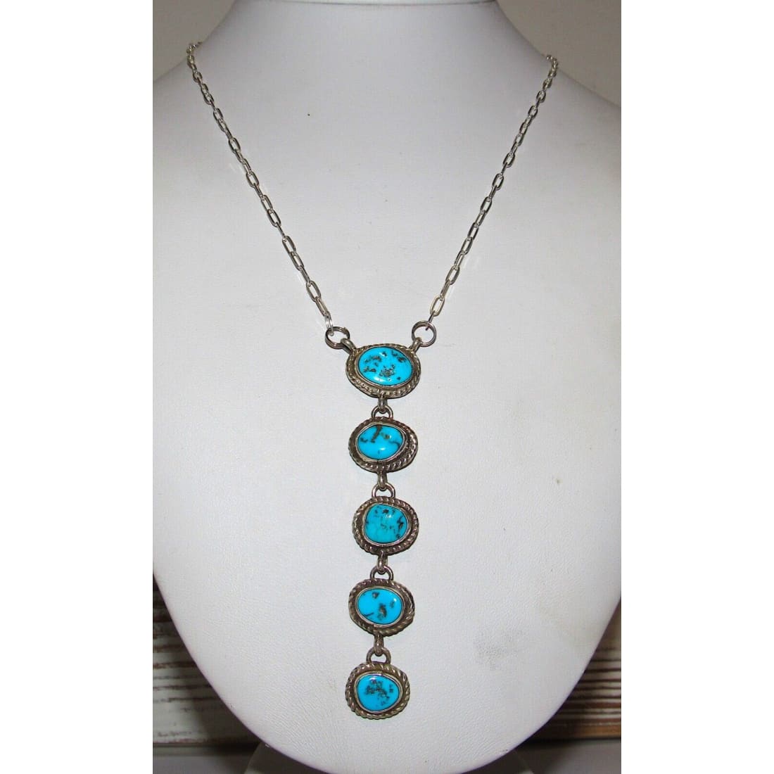 Navajo Kingman Turquoise Small Lariat Necklace Sterling