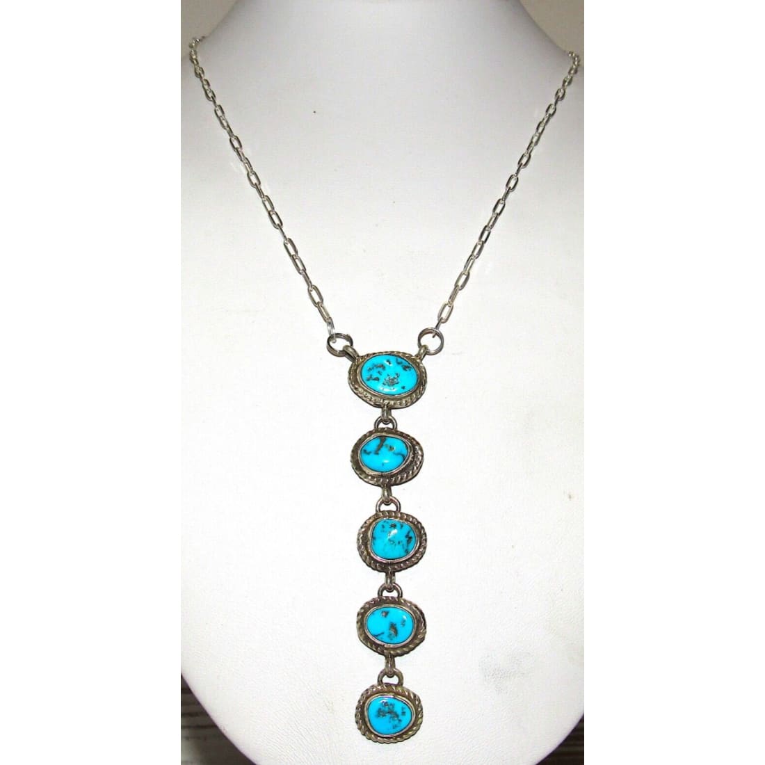 Navajo Kingman Turquoise Small Lariat Necklace Sterling