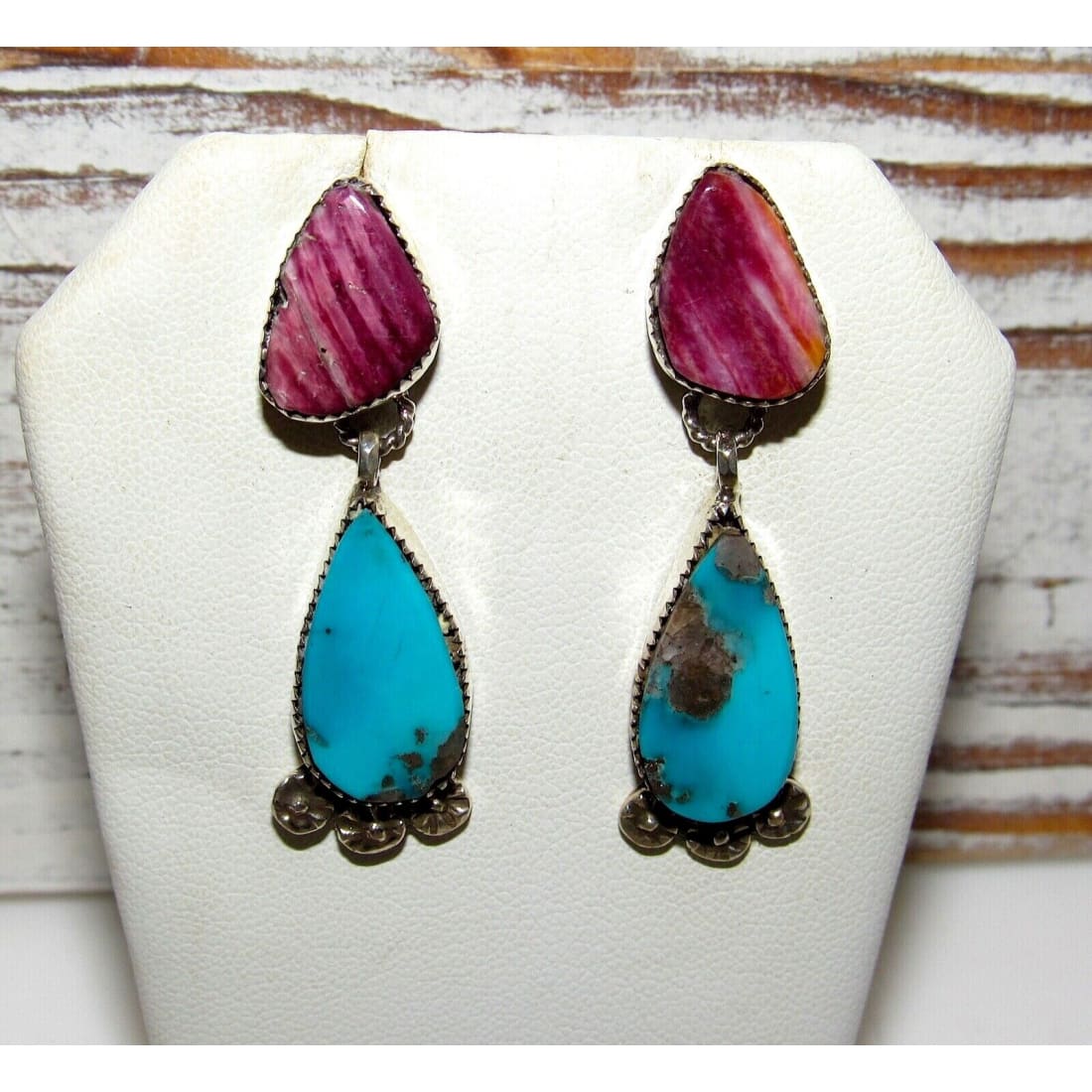 Navajo Kingman Turquoise Spiny Sterling Silver Dangle