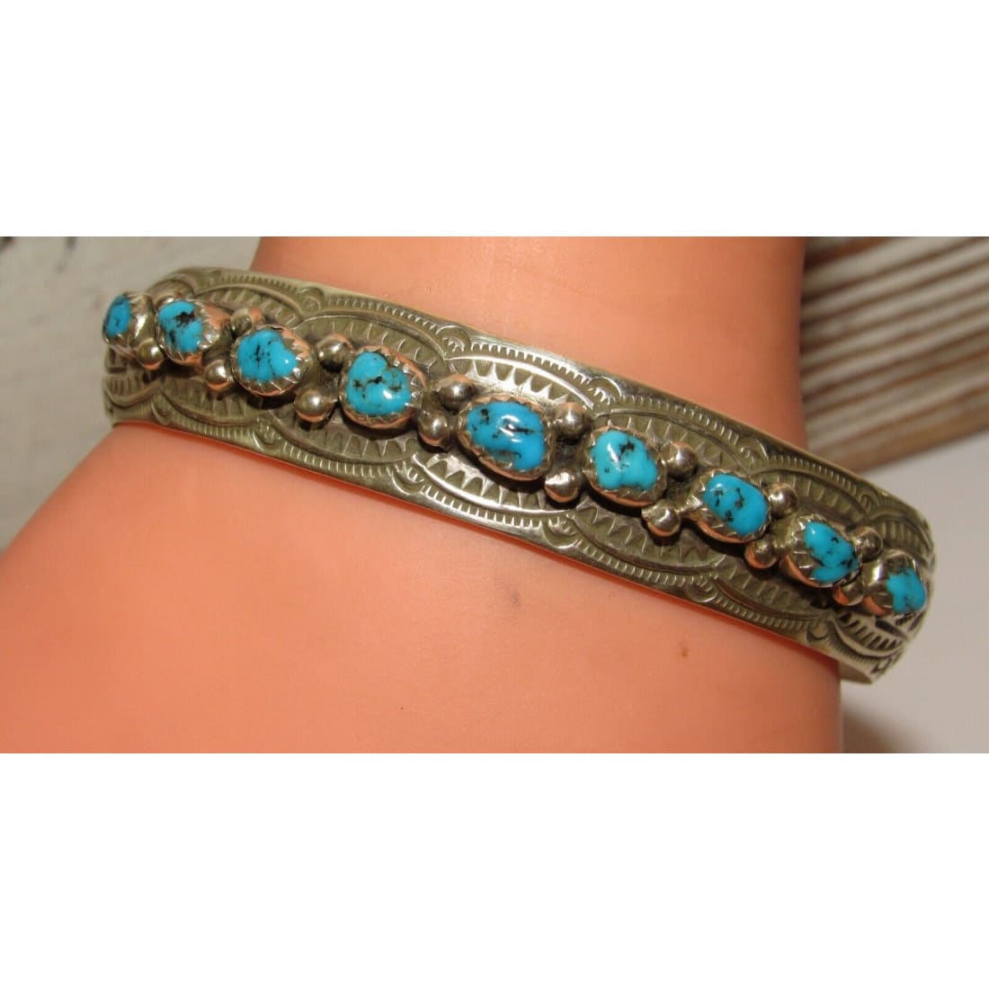 Navajo Kingman Turquoise Stacker Cuff Bracelet Sterling