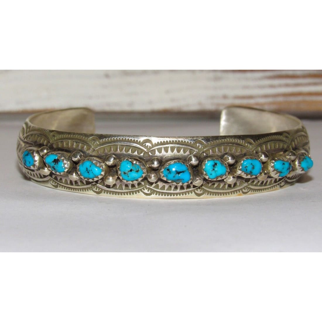 Navajo Kingman Turquoise Stacker Cuff Bracelet Sterling