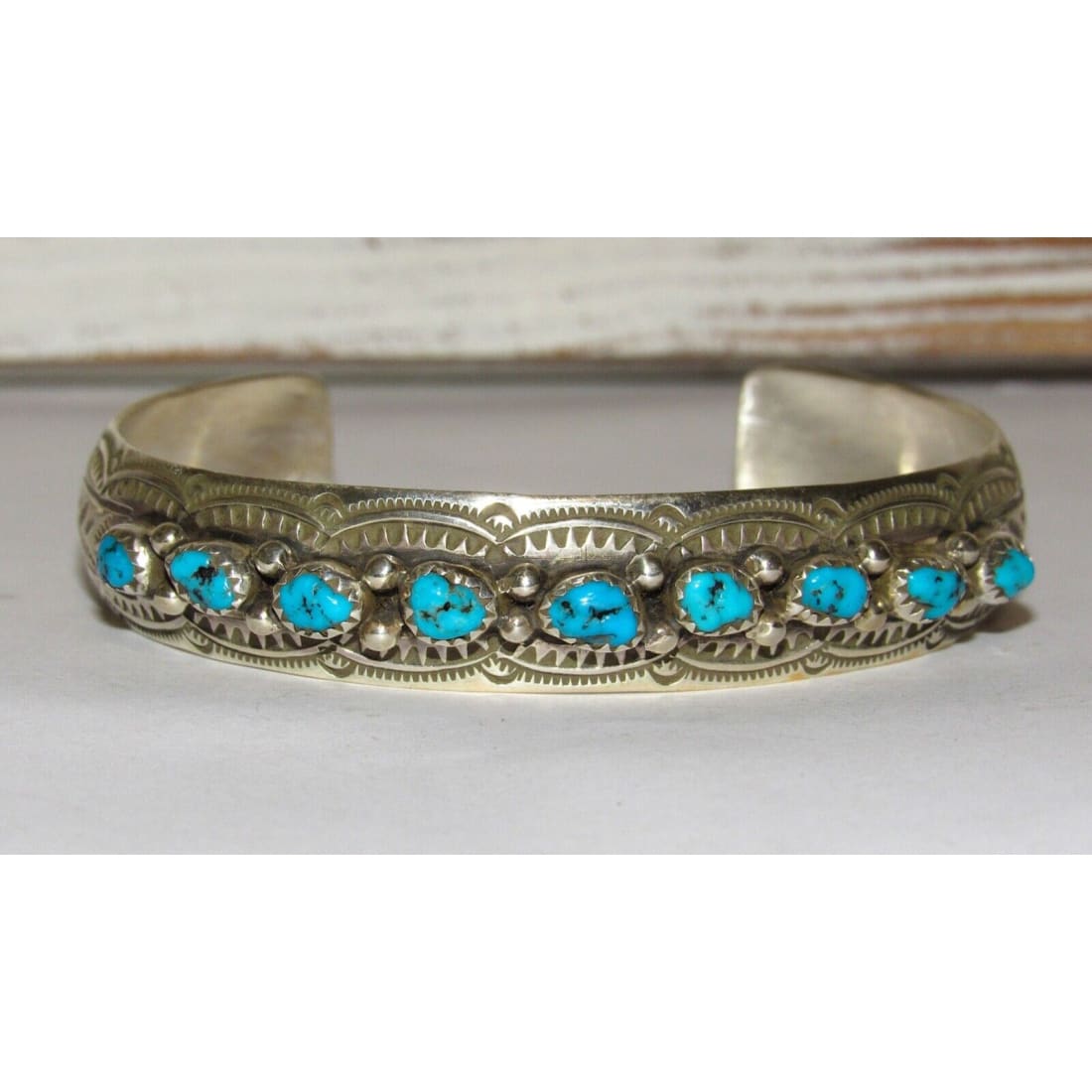 Navajo Kingman Turquoise Stacker Cuff Bracelet Sterling