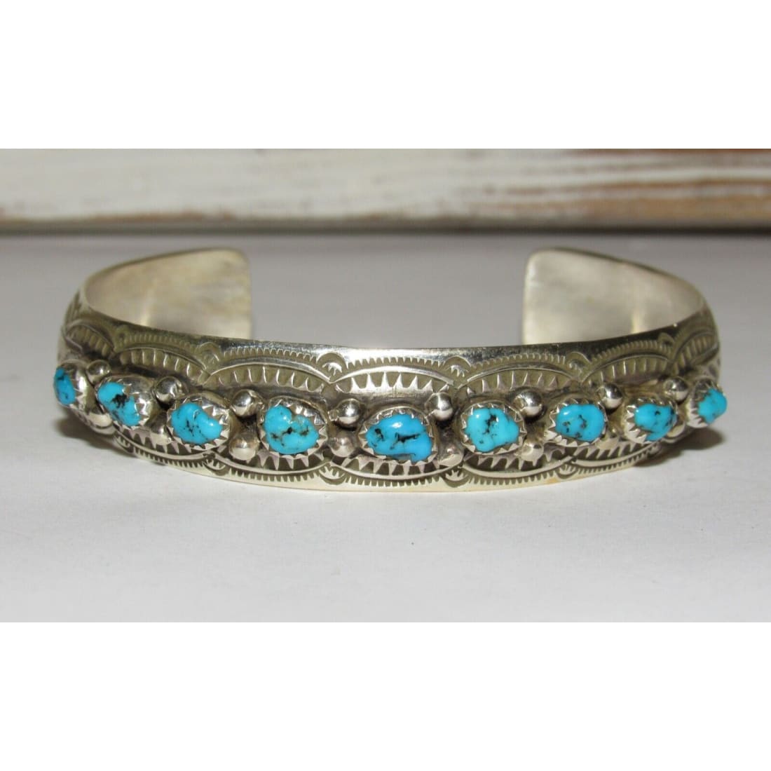 Navajo Kingman Turquoise Stacker Cuff Bracelet Sterling