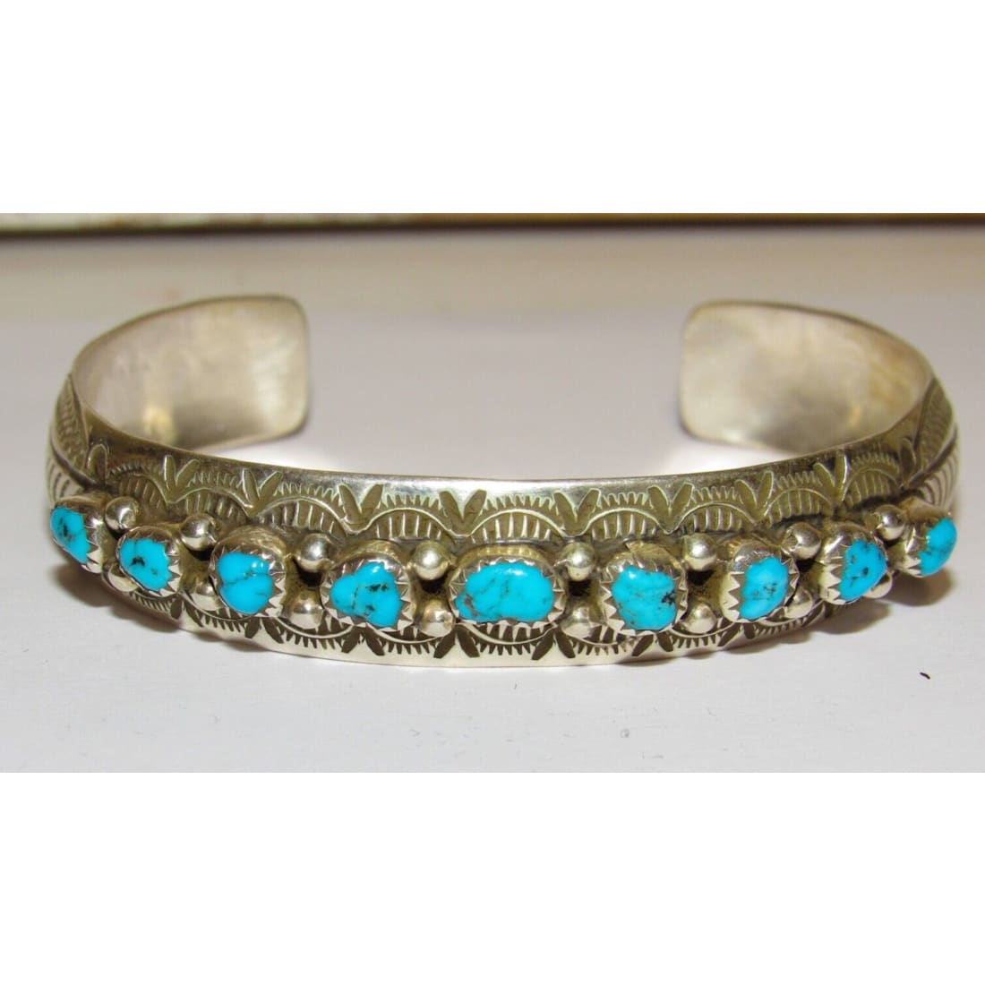 Navajo Kingman Turquoise Stacker Cuff Bracelet Sterling