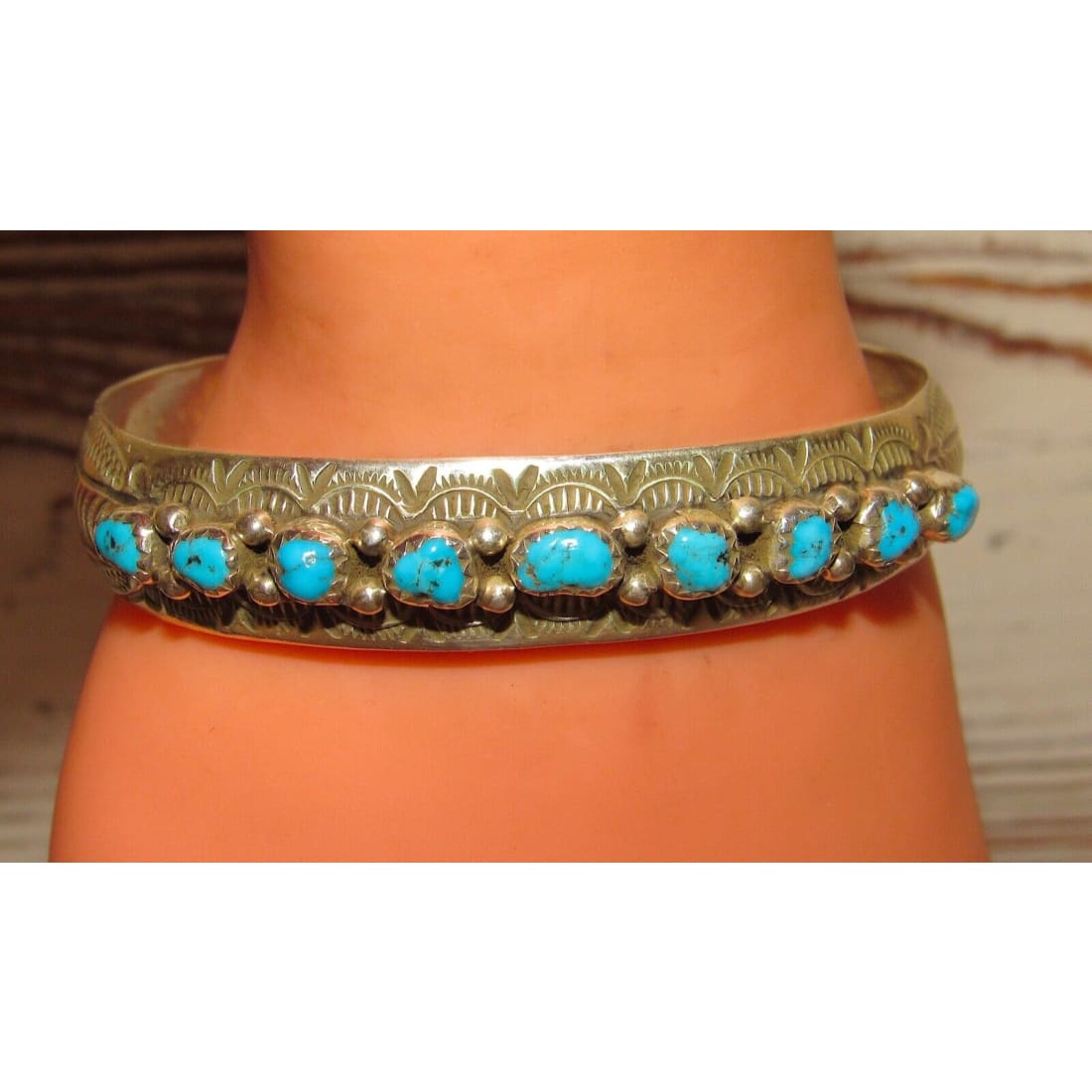 Navajo Kingman Turquoise Stacker Cuff Bracelet Sterling