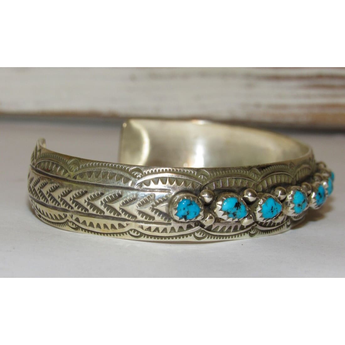 Navajo Kingman Turquoise Stacker Cuff Bracelet Sterling
