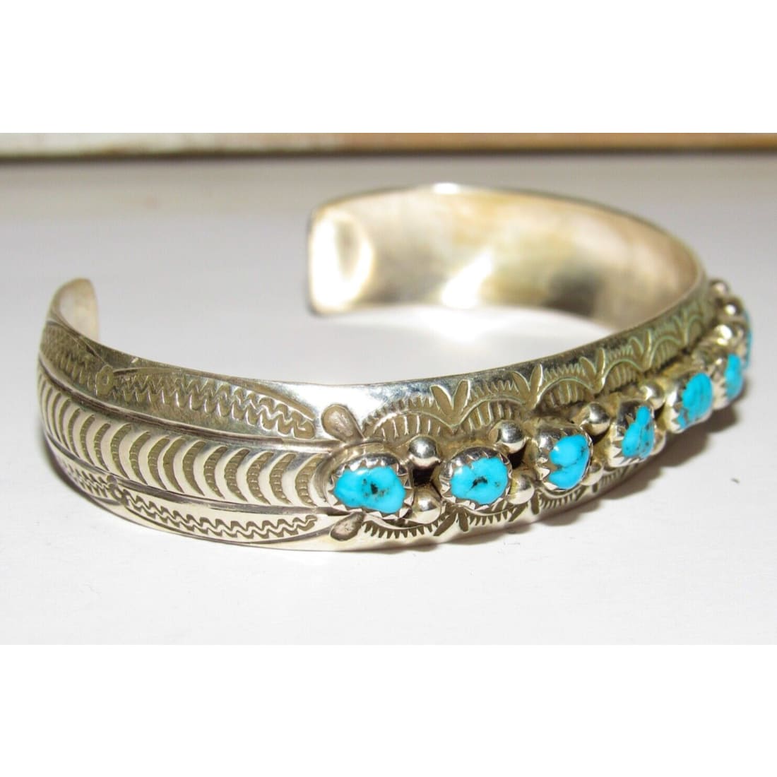 Navajo Kingman Turquoise Stacker Cuff Bracelet Sterling