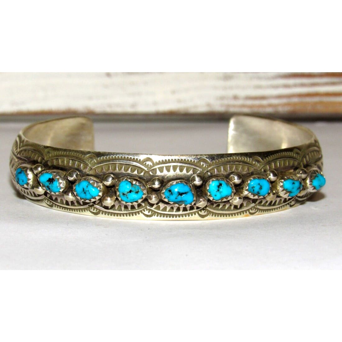 Navajo Kingman Turquoise Stacker Cuff Bracelet Sterling
