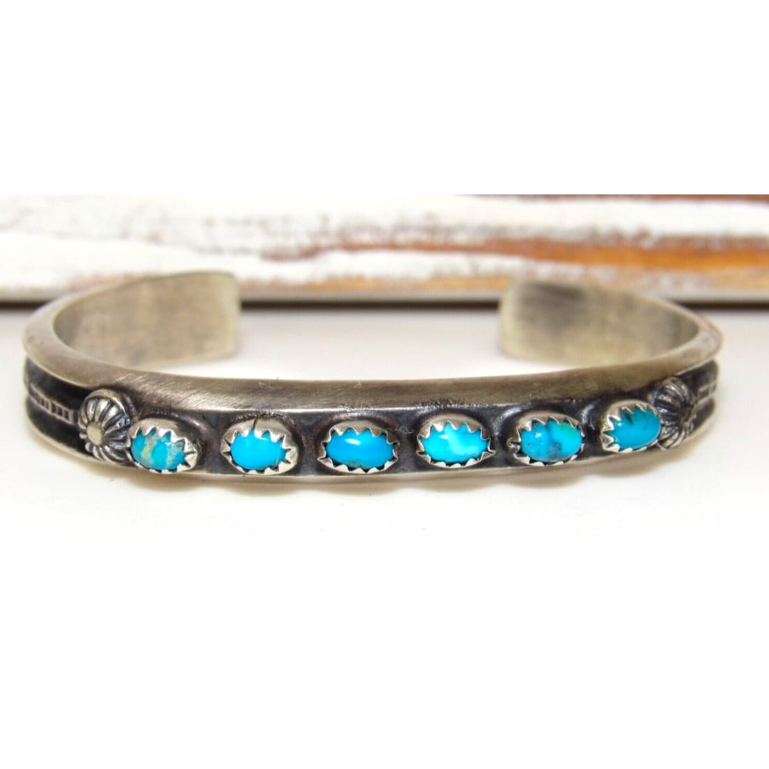 Navajo Kingman Turquoise Stacker Cuff Bracelet Sterling Silver M. Cayatineto Native American