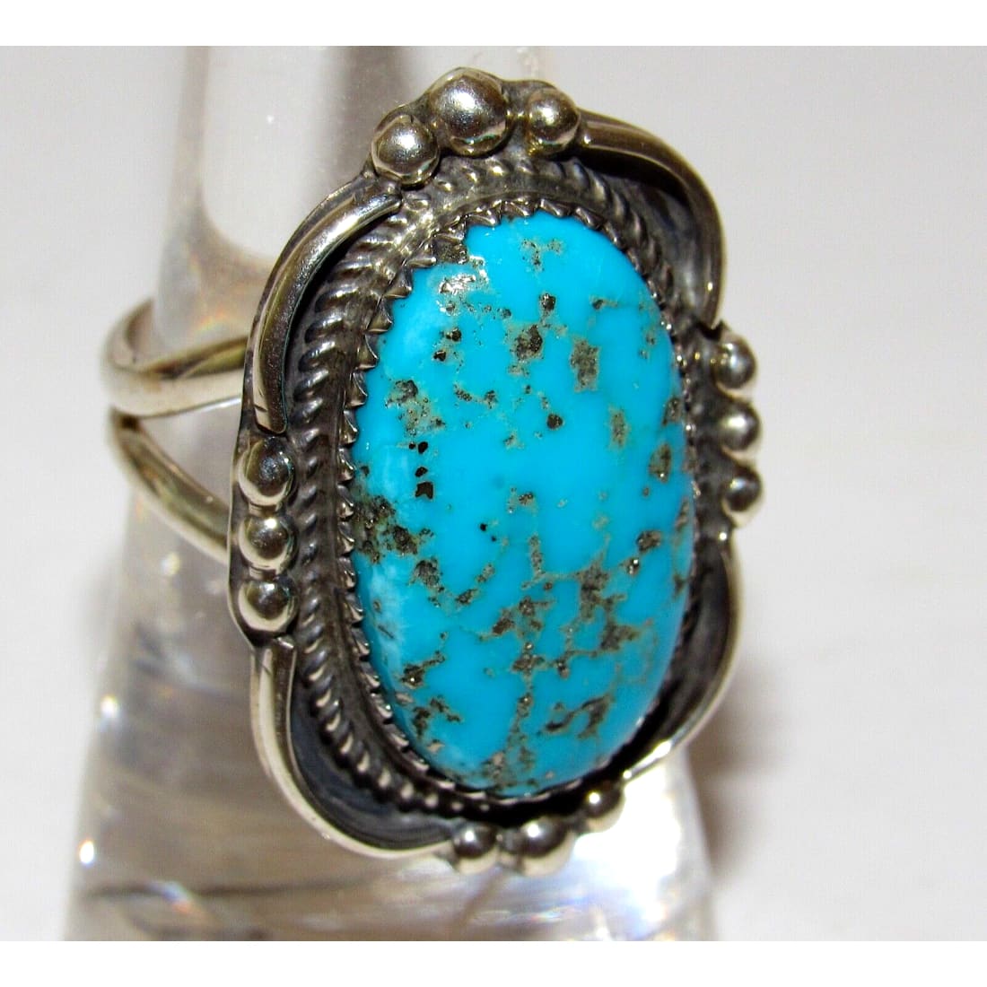 Navajo Kingman Turquoise Statement Ring Sz 7.5 Sterling