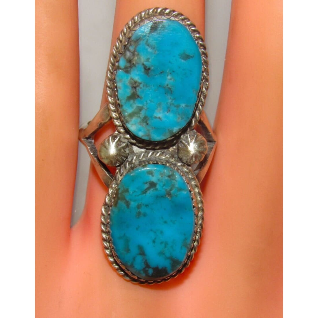 Navajo Kingman Turquoise Statement Ring Sz 8 Sterling Silver