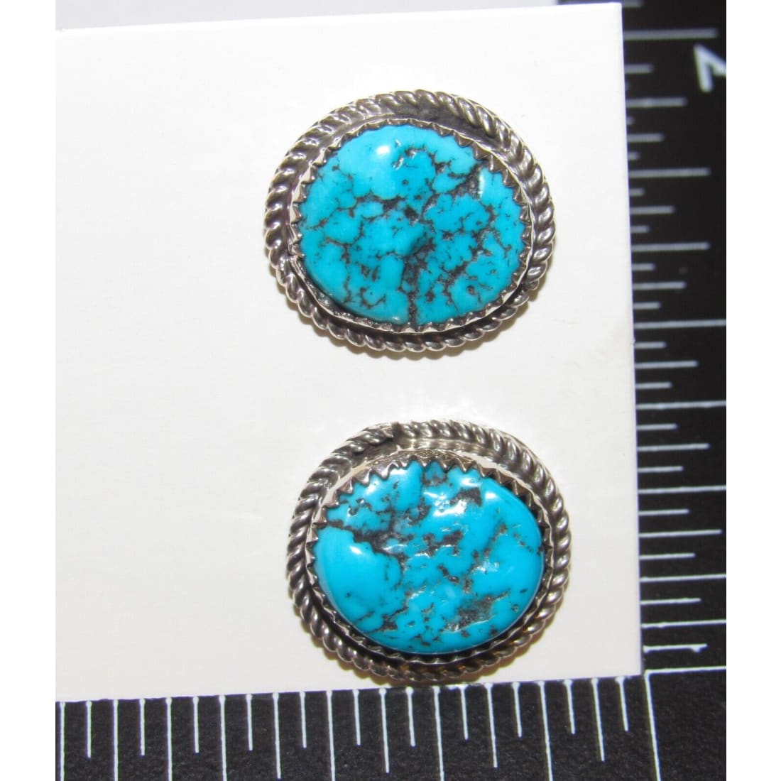 Navajo Kingman Turquoise Stud Earrings Sterling Silver