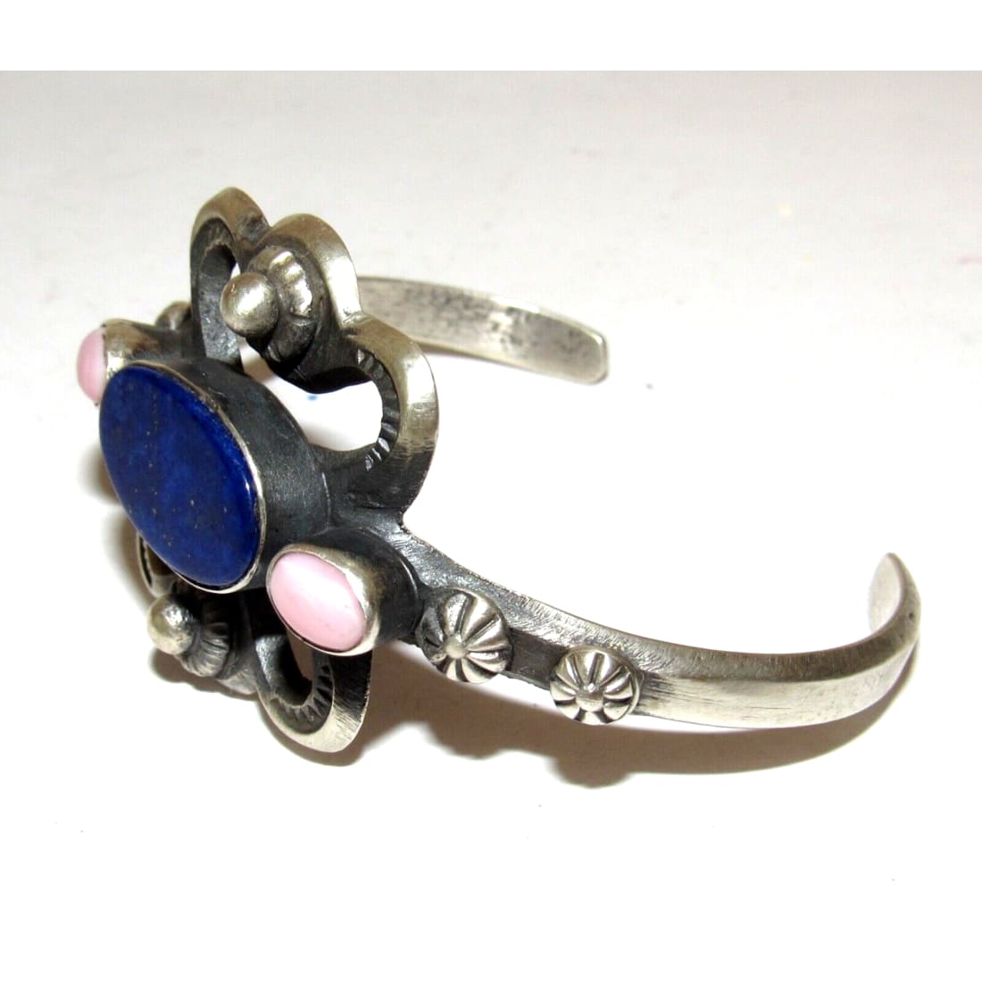 Navajo Lapis Pink Shell Cuff Bracelet Sterling Silver