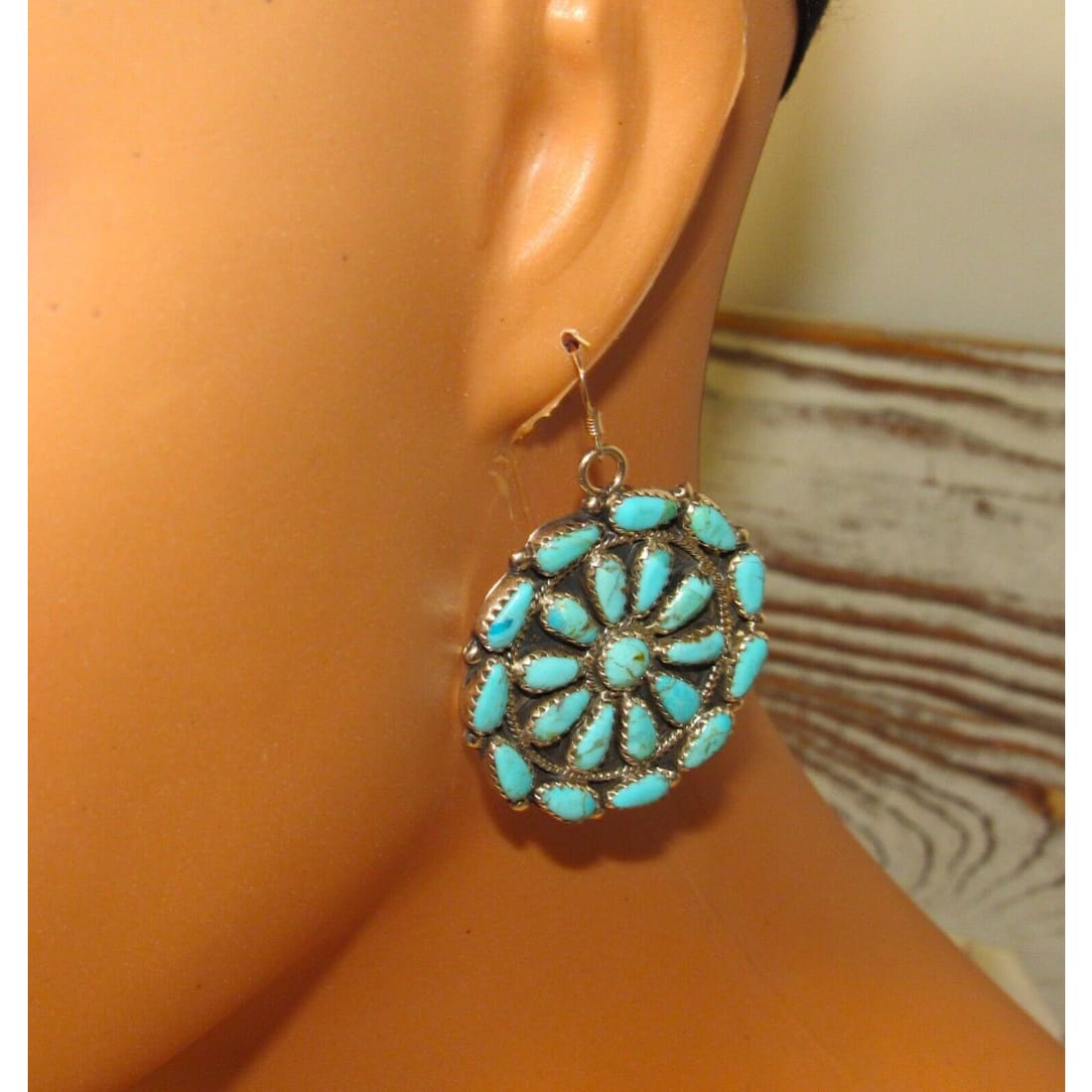 Navajo Large Turquoise Cluster Dangle Earrings Sterling