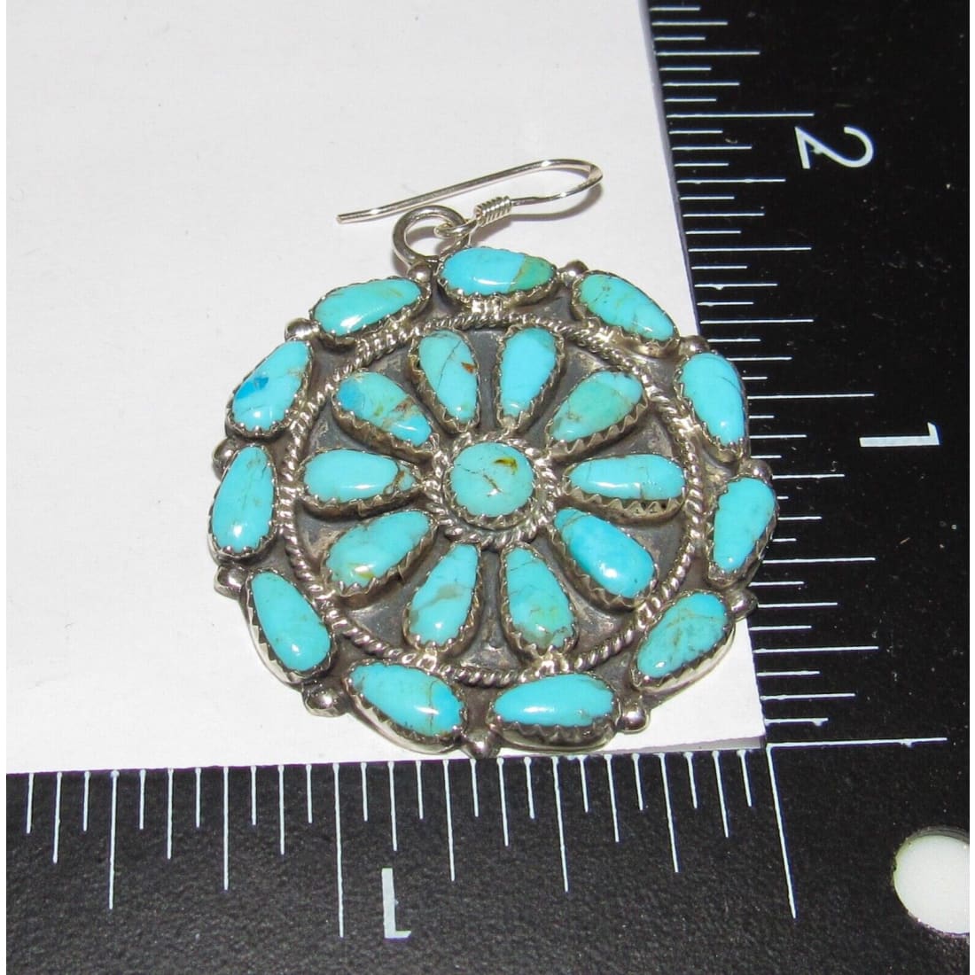 Navajo Large Turquoise Cluster Dangle Earrings Sterling