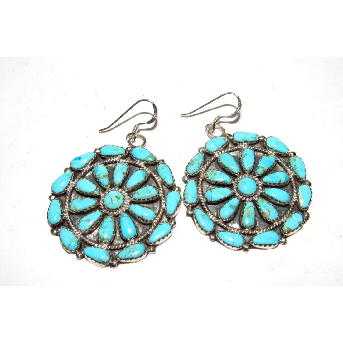 Navajo Large Turquoise Cluster Dangle Earrings Sterling