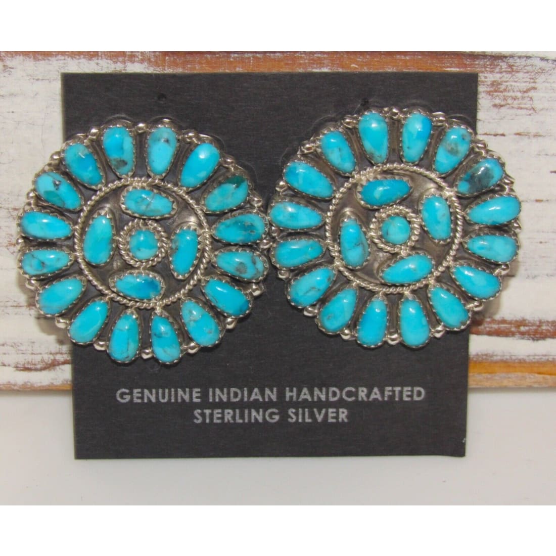 Navajo Large Turquoise Cluster Post Earrings Sterling Silver