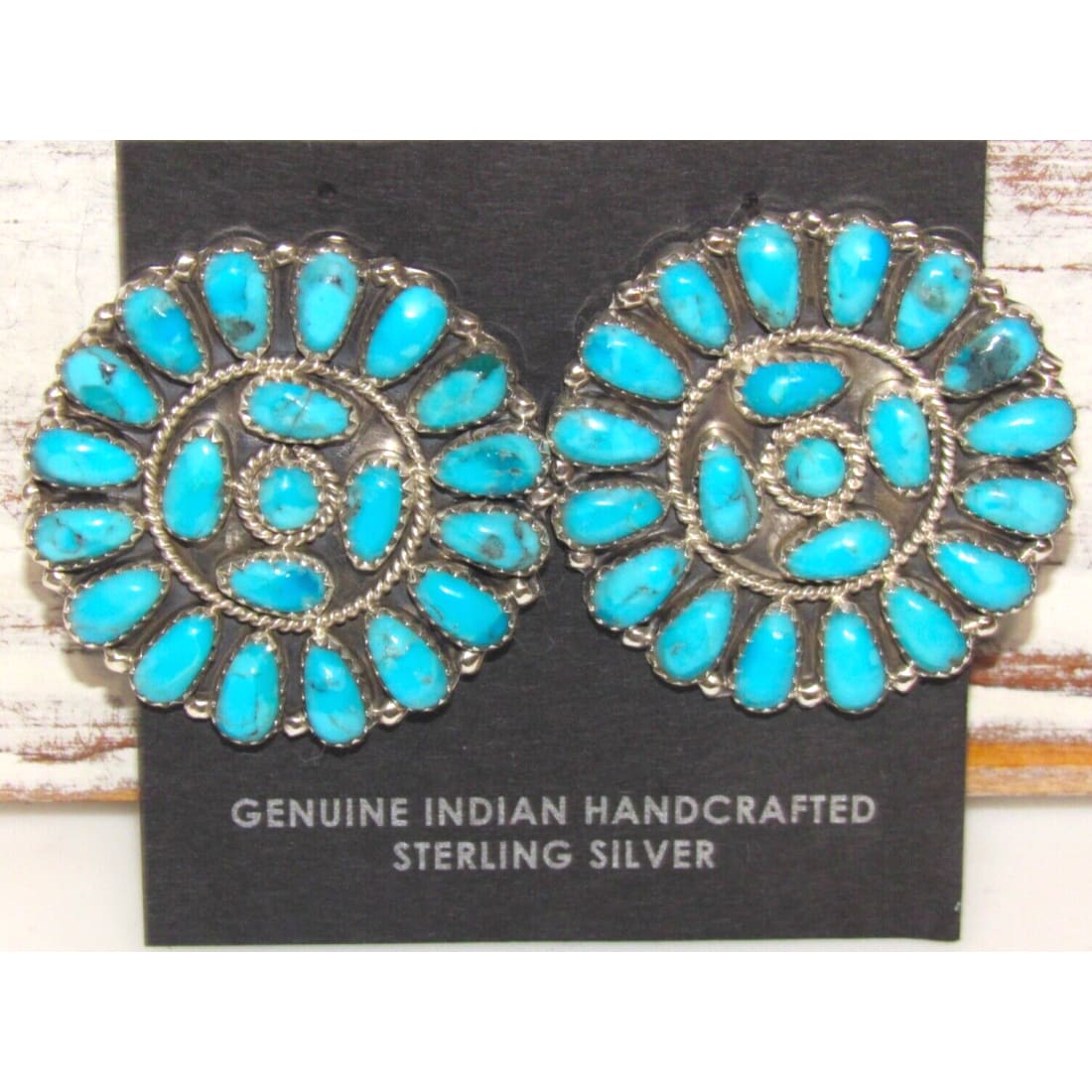 Navajo Large Turquoise Cluster Post Earrings Sterling Silver