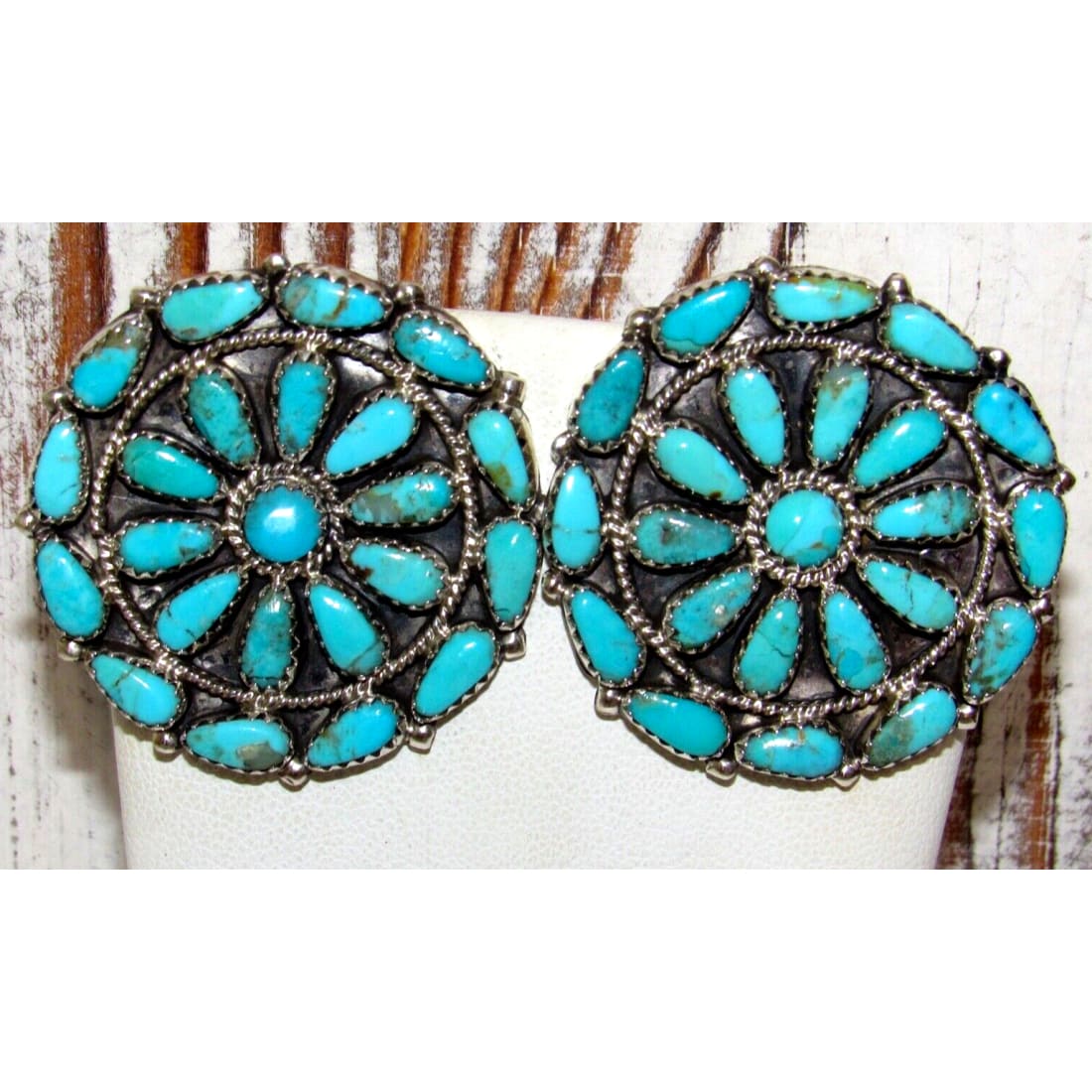 Navajo Large Turquoise Cluster Post Earrings Sterling Silver