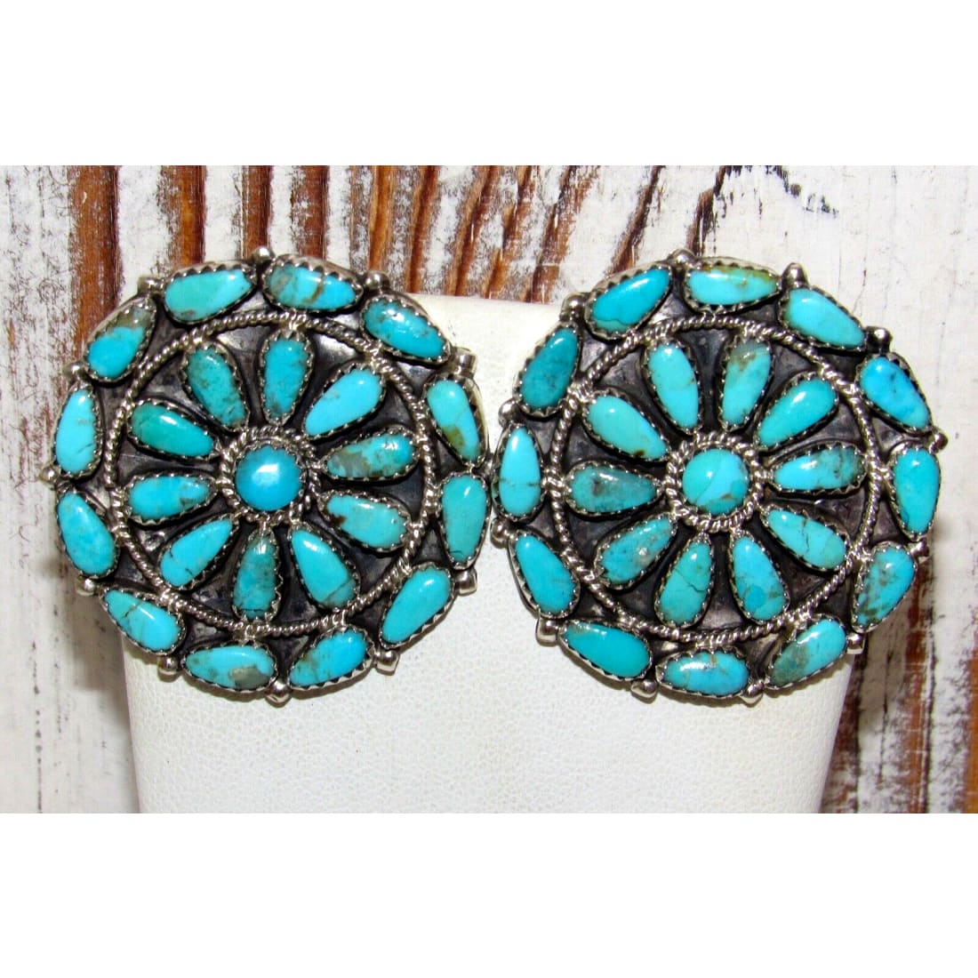 Navajo Large Turquoise Cluster Post Earrings Sterling Silver