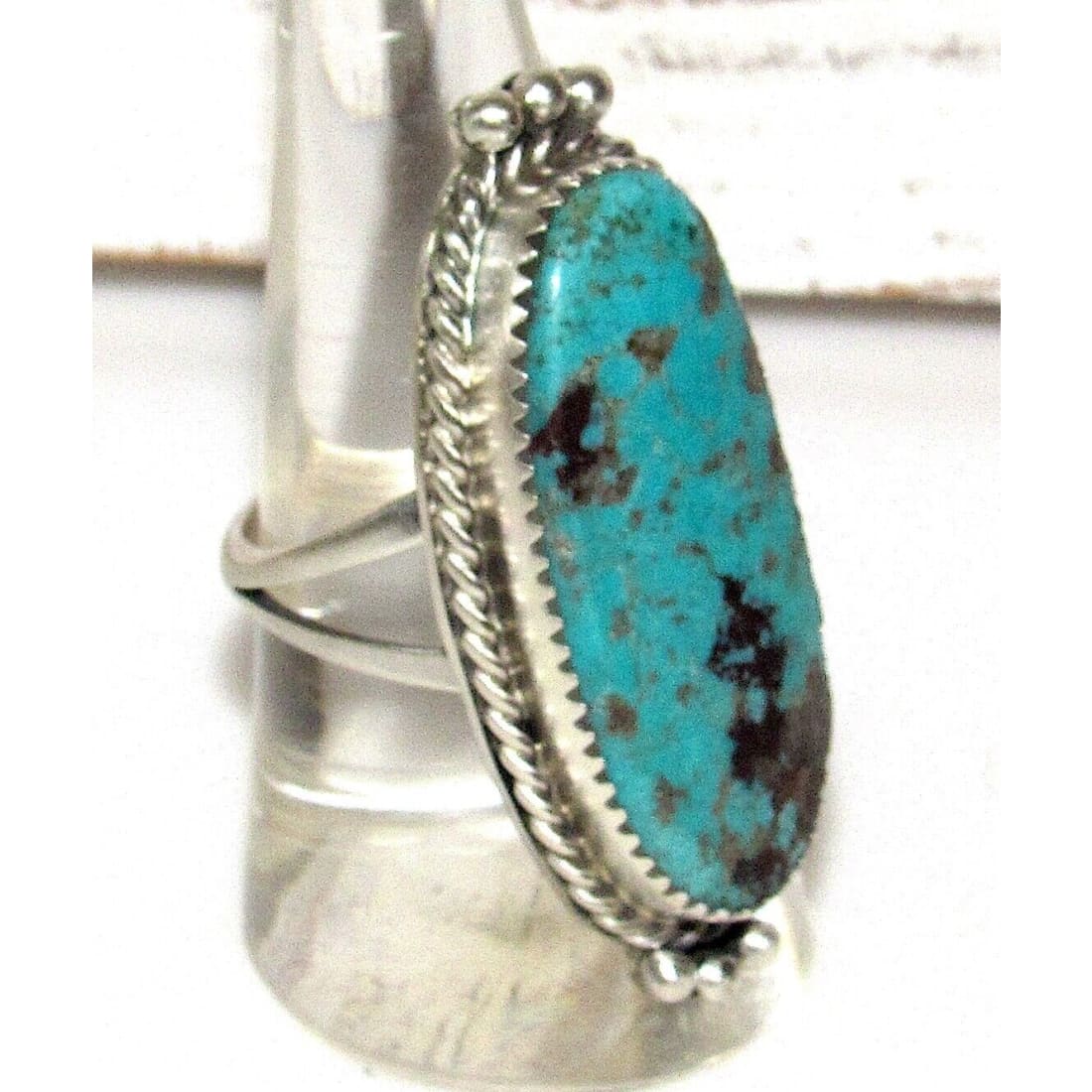 Navajo Number 8 Turquoise Ring Sz 9 Sterling Silver Leonard