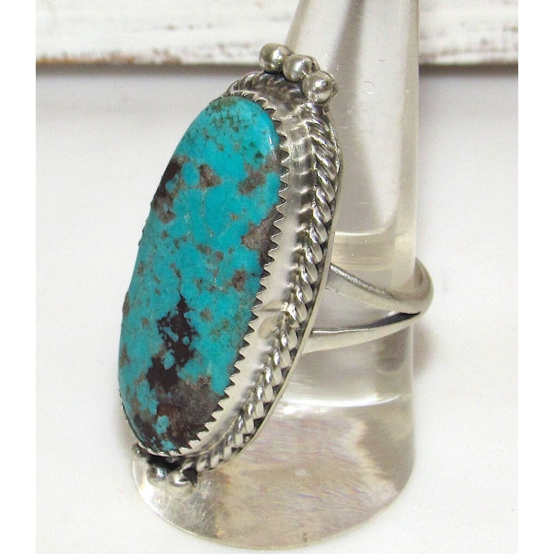 Navajo Number 8 Turquoise Ring Sz 9 Sterling Silver Leonard