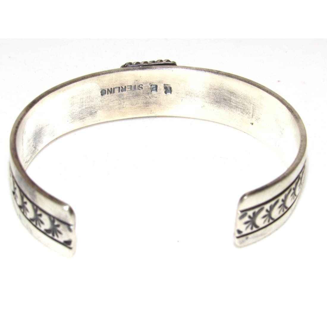 Navajo Number 8 Turquoise Stacker Cuff Sterling Hand Etched Bracelet Signed Native American