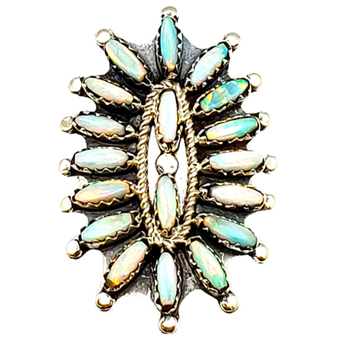 Navajo Opal Cluster Ring Sz 8 Sterling Silver Native