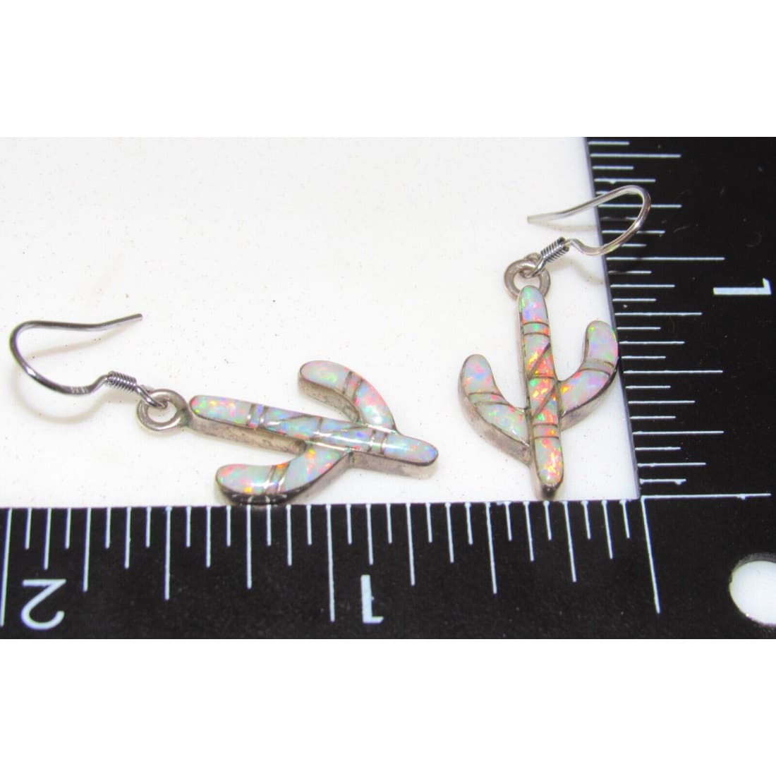 Navajo Opal Inlay Cactus Earrings Sterling Silver Native
