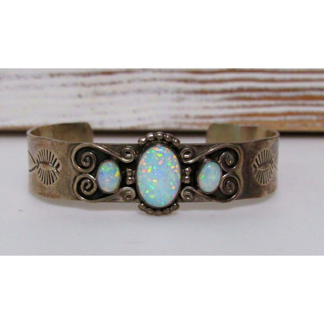 Navajo Opal Stacker Cuff Bracelet Sterling Native American