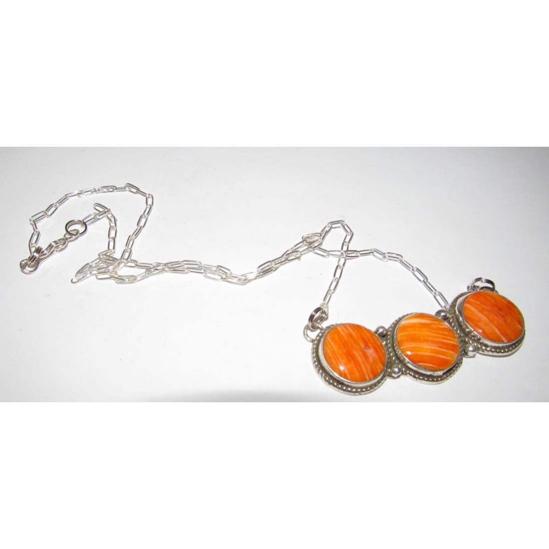 Navajo Orange Spiny Bar Necklace Sterling Silver Native
