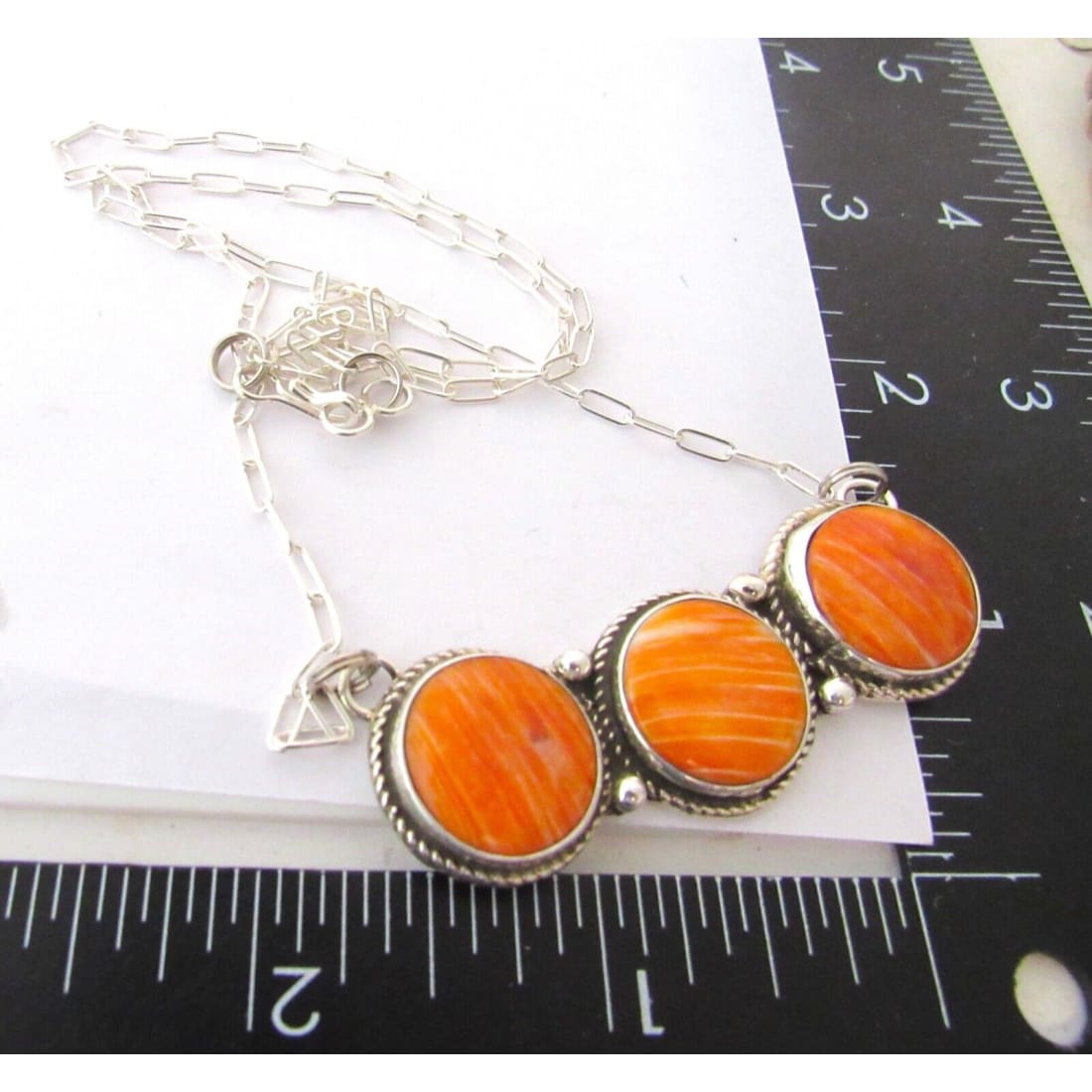 Navajo Orange Spiny Bar Necklace Sterling Silver Native