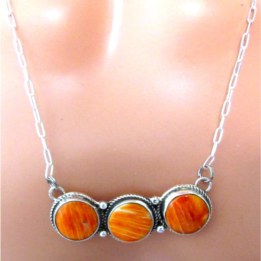 Navajo Orange Spiny Bar Necklace Sterling Silver Native