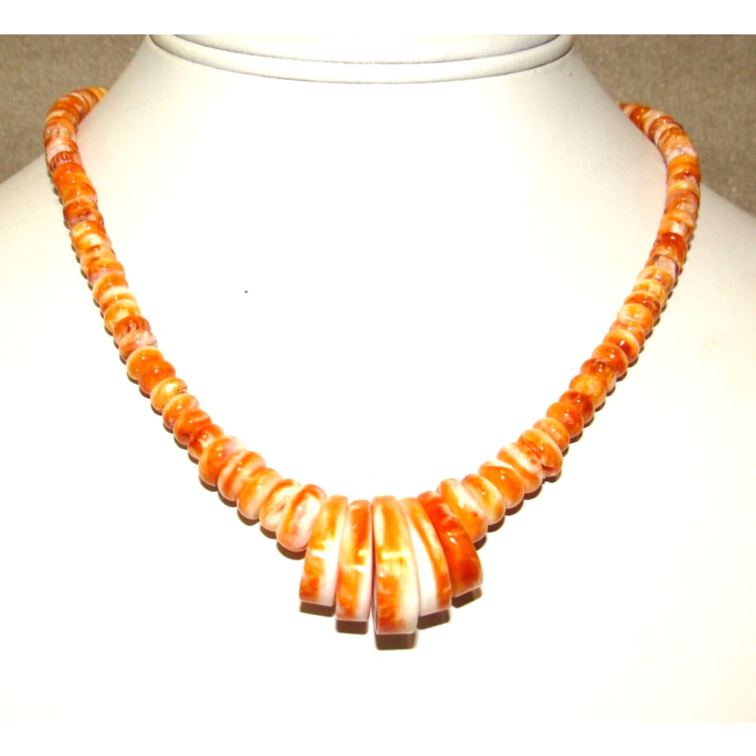 Navajo Orange Spiny Oyster Heishi Necklace Rolled Beads