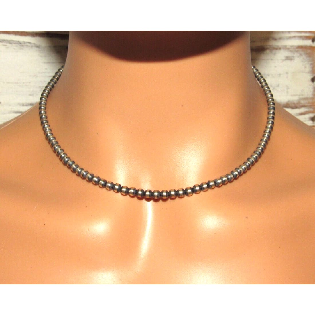 Navajo Pearls Necklace Sterling Silver Choker Necklace 16L -