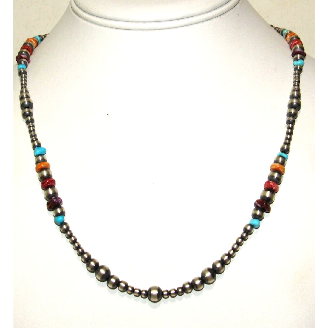 Navajo Pearls Necklace Sterling Silver Turquoise Orange