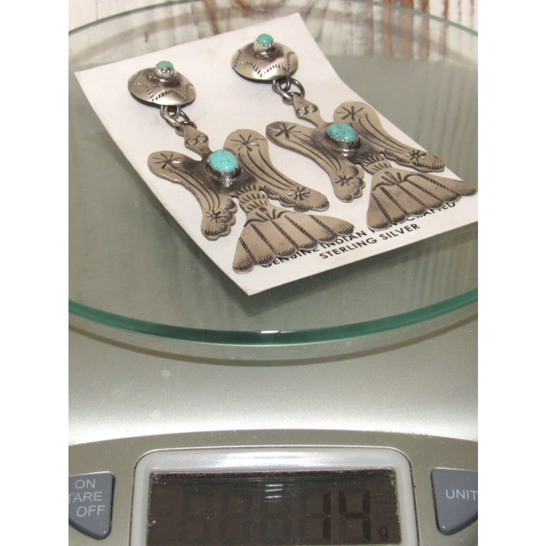 Navajo Peyote Bird Dangle Concho Earrings Royston Turquoise
