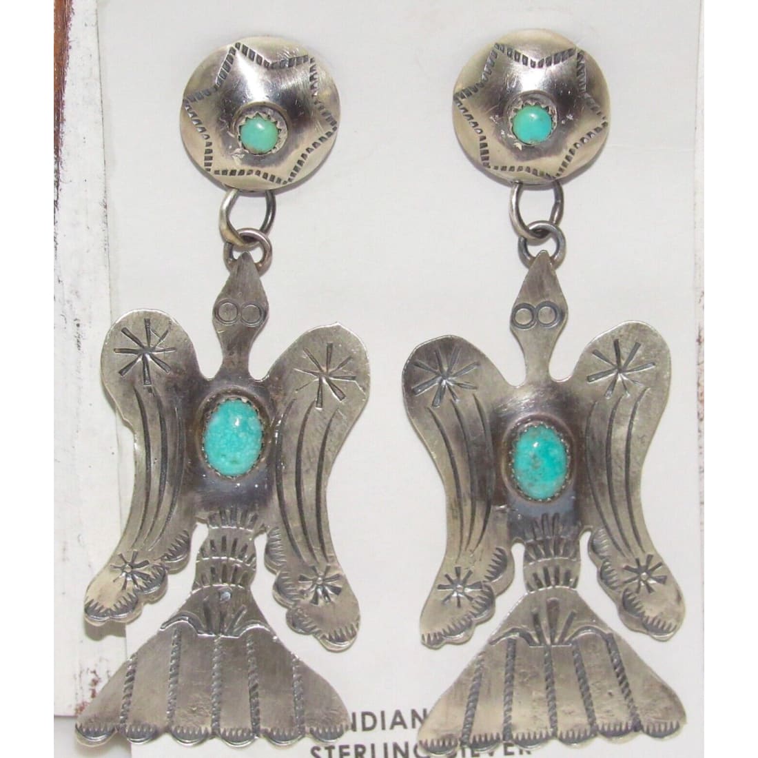 Navajo Peyote Bird Dangle Concho Earrings Royston Turquoise