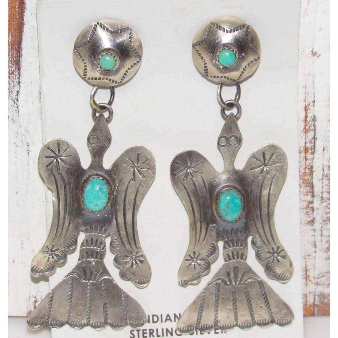 Navajo Peyote Bird Dangle Concho Earrings Royston Turquoise