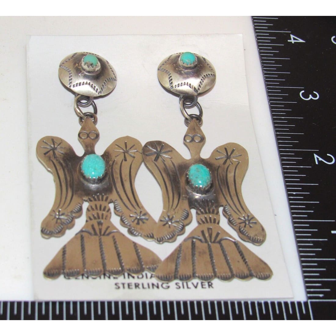 Navajo Peyote Bird Dangle Concho Earrings Royston Turquoise