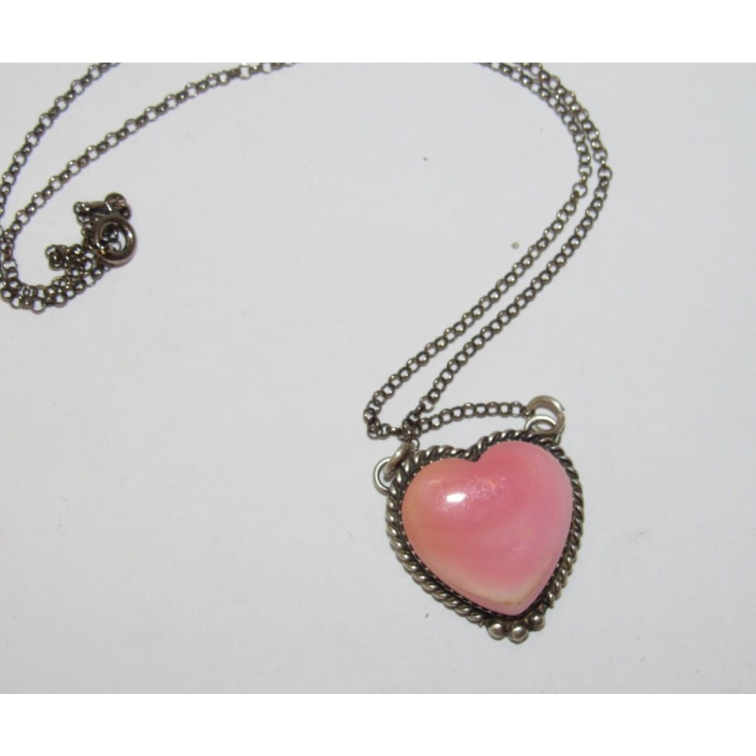 Navajo Pink Conch Shell Heart Bar Necklace Sterling Silver