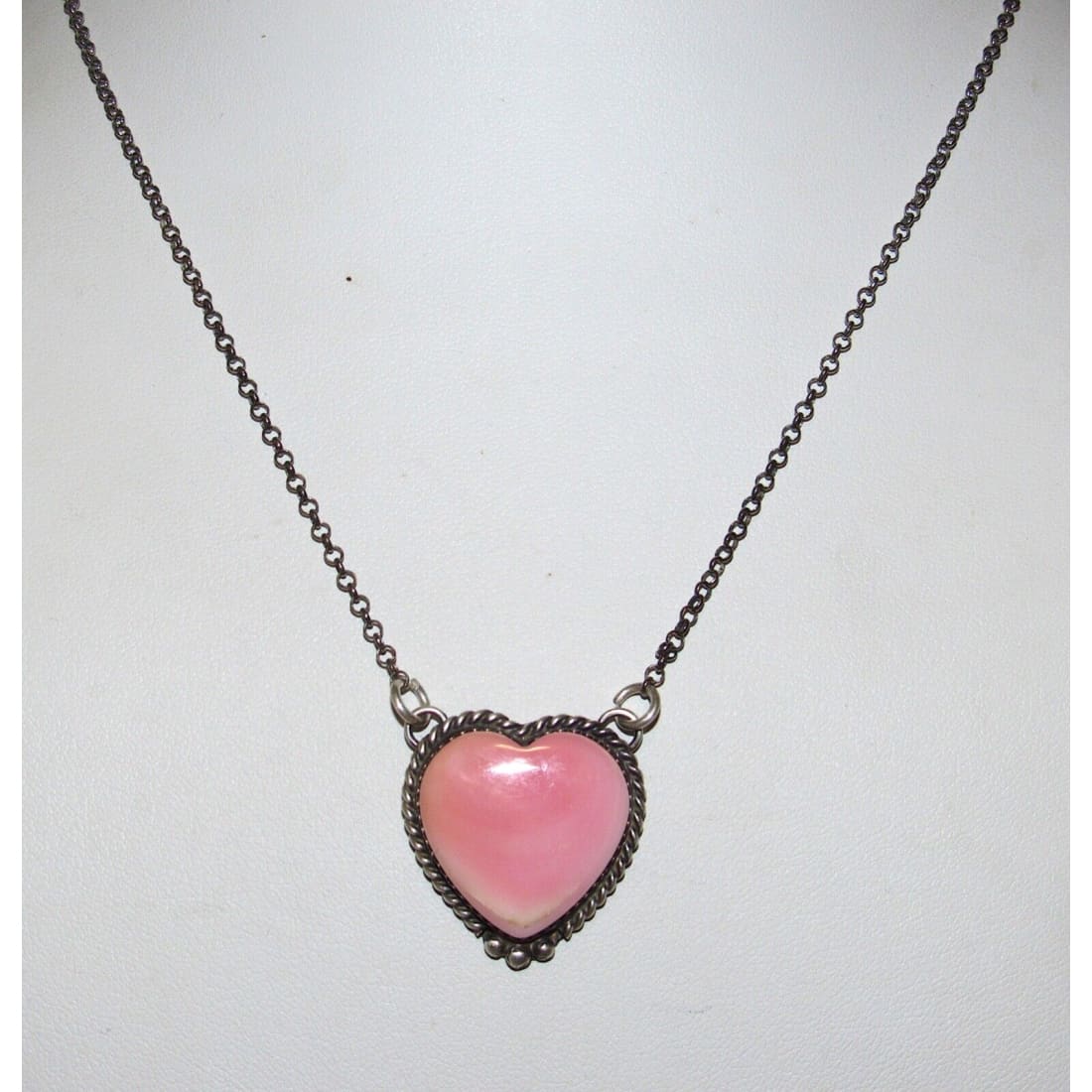 Navajo Pink Conch Shell Heart Bar Necklace Sterling Silver