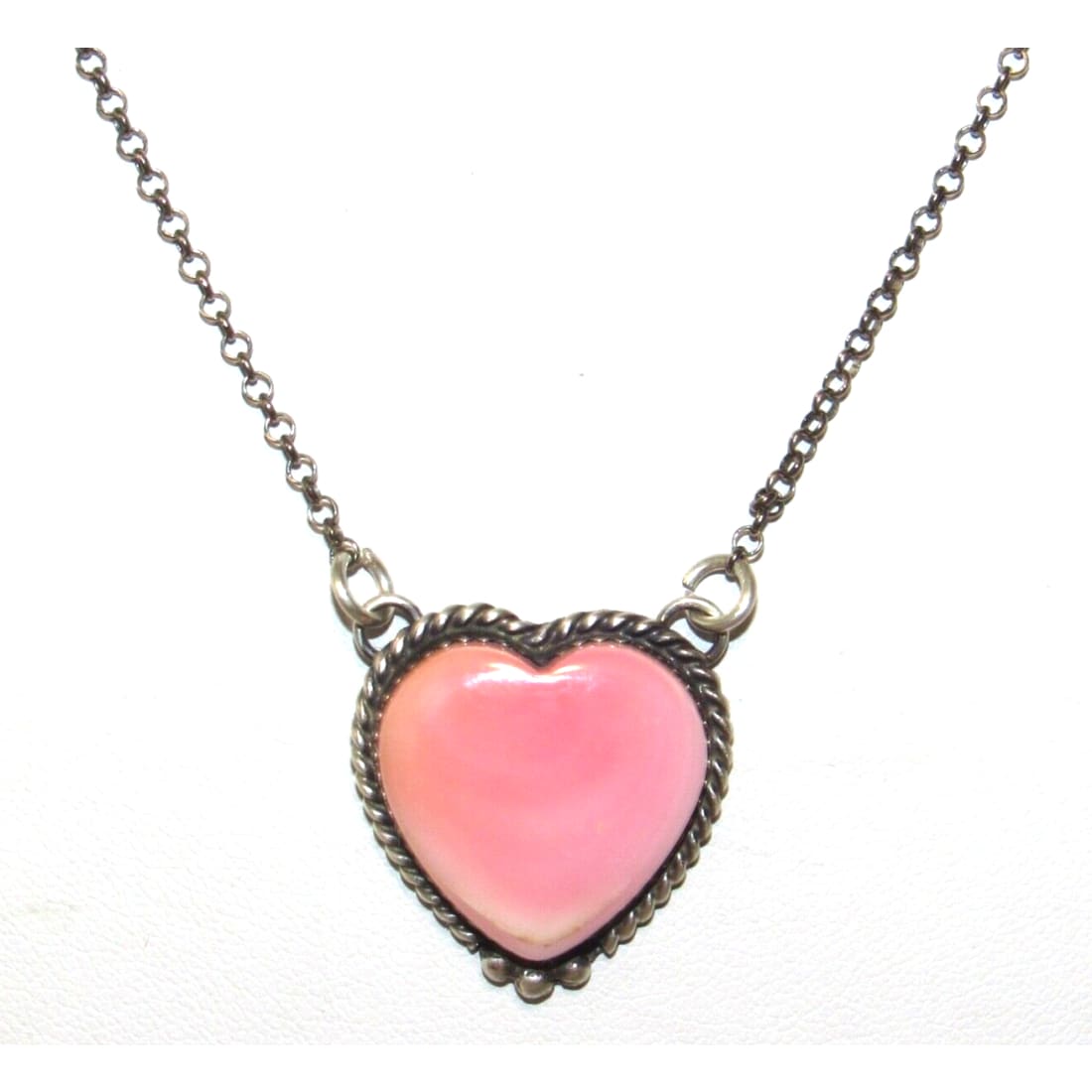 Navajo Pink Conch Shell Heart Bar Necklace Sterling Silver