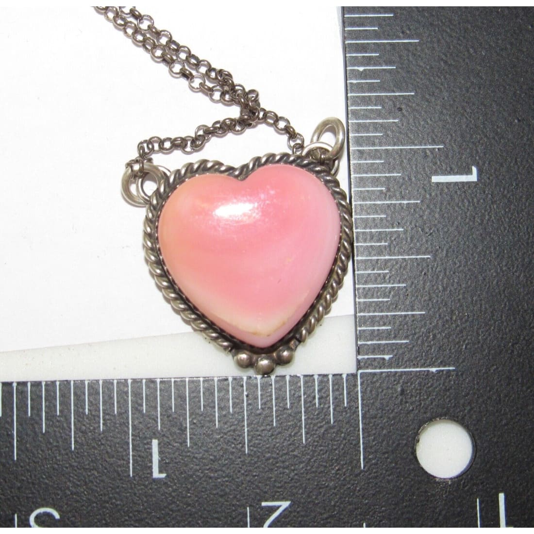 Navajo Pink Conch Shell Heart Bar Necklace Sterling Silver
