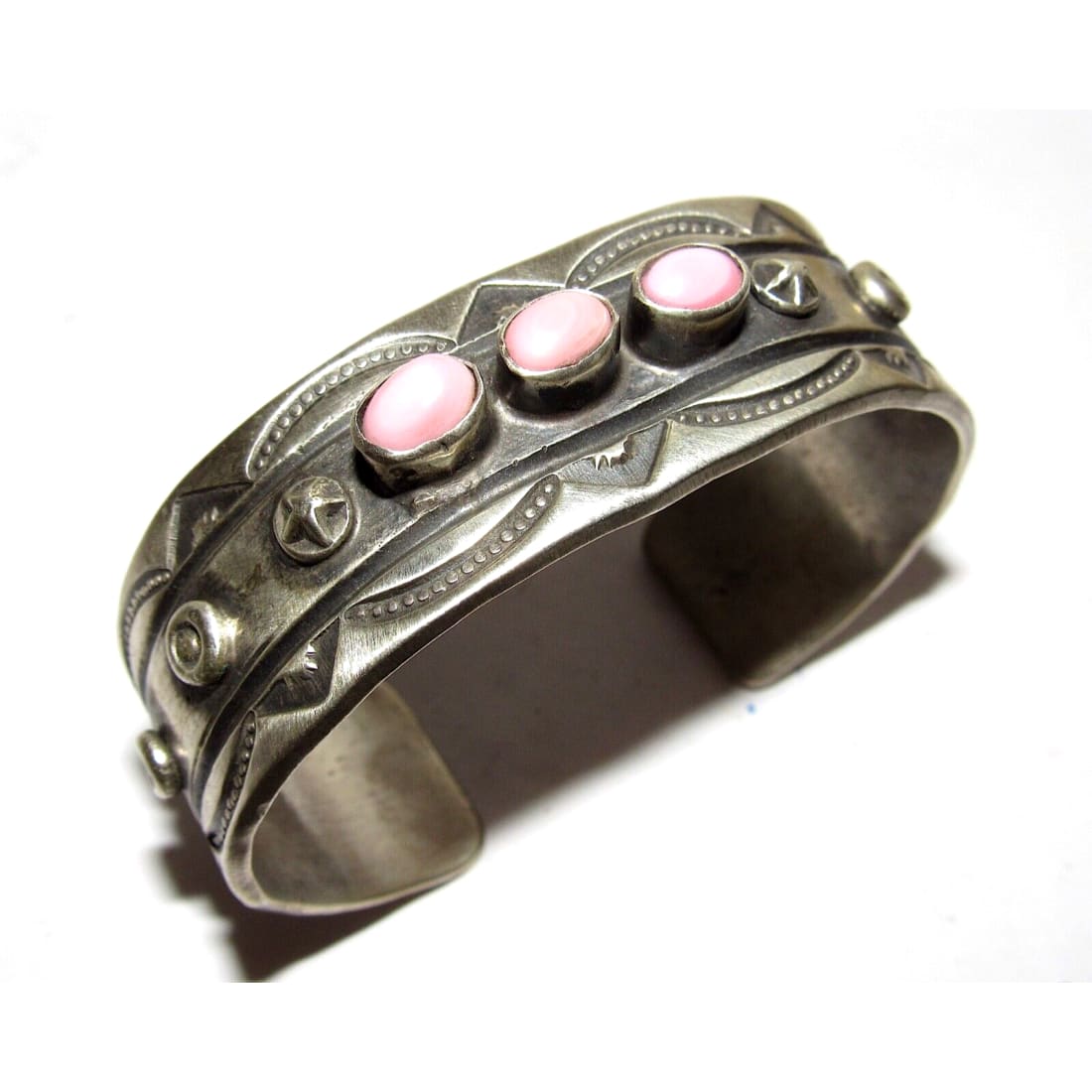 Navajo Pink Shell Stacker Cuff Bracelet Chimney Butte