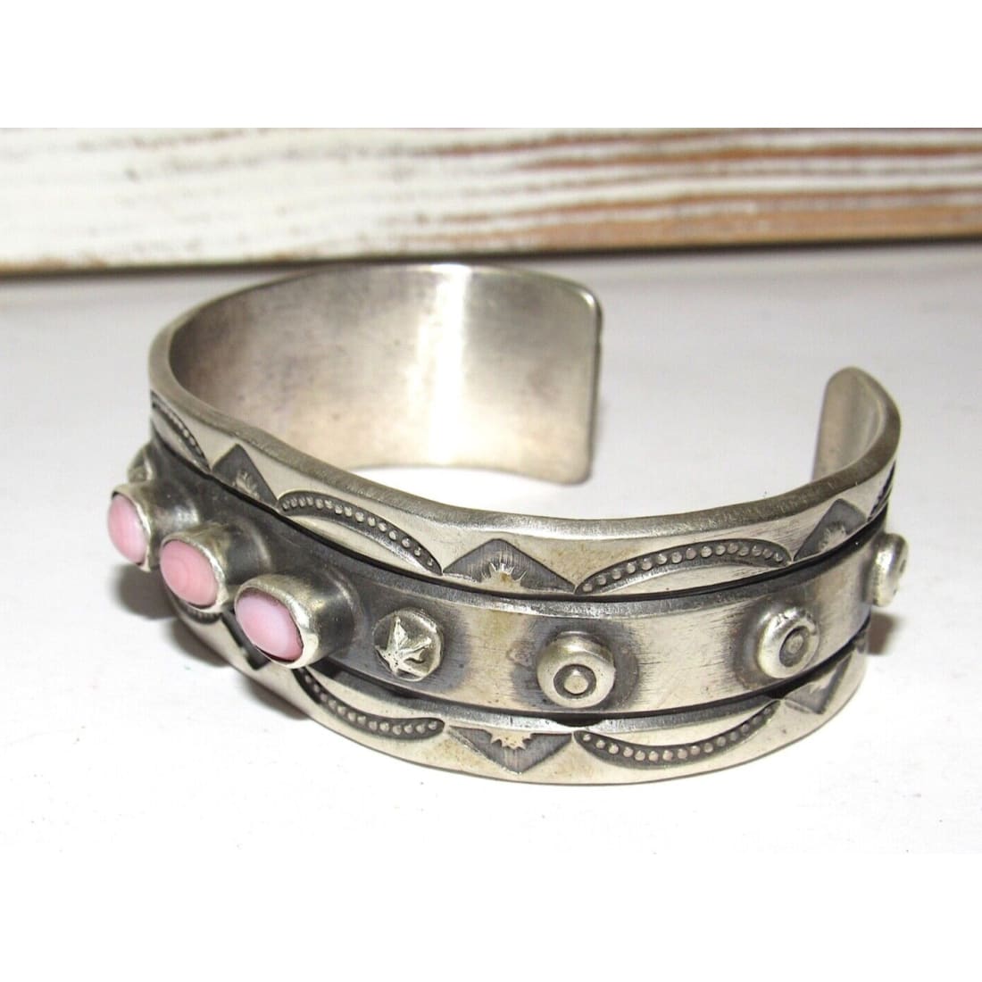 Navajo Pink Shell Stacker Cuff Bracelet Chimney Butte