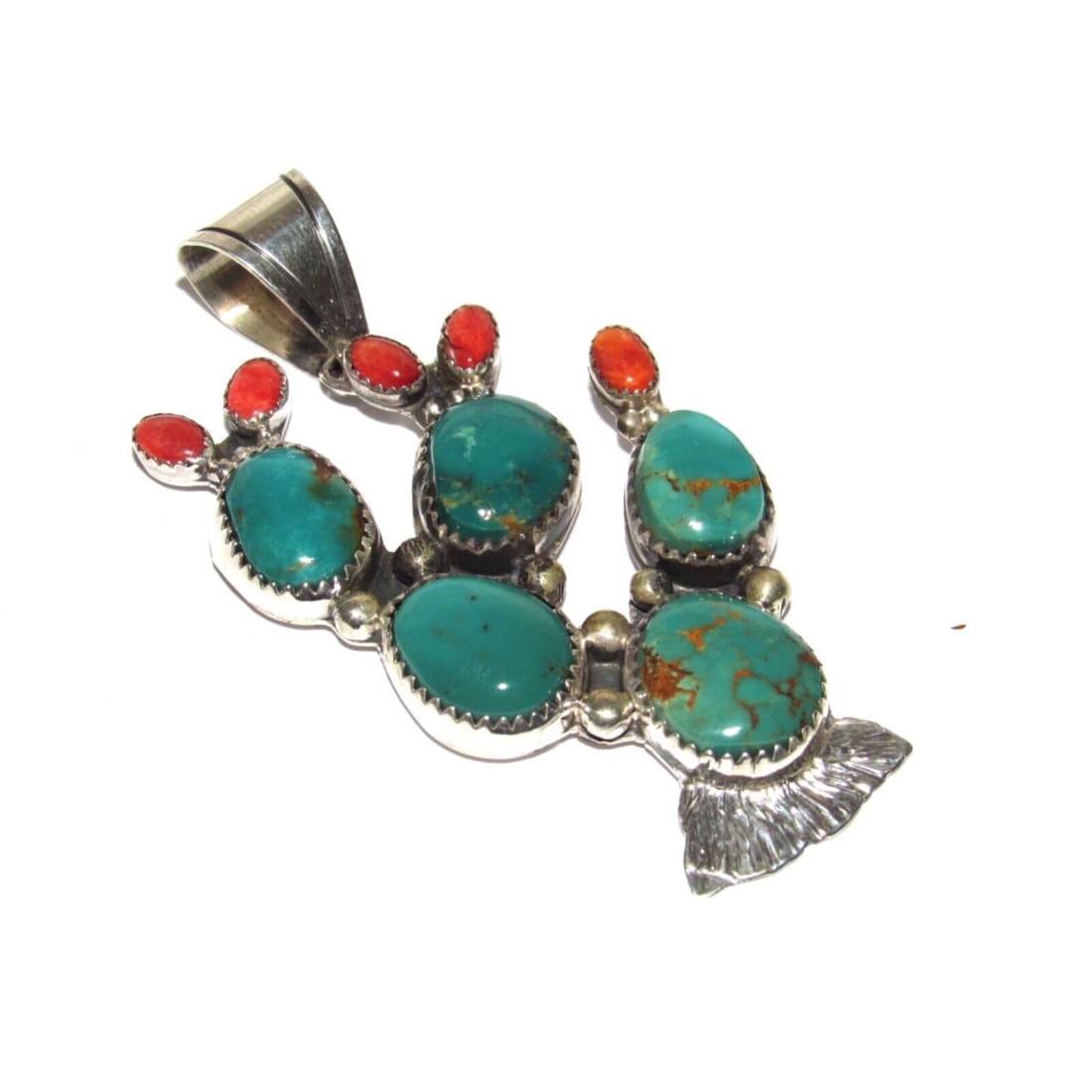 Navajo Prickly Pear Cactus Pendant Sterling Silver Turquoise