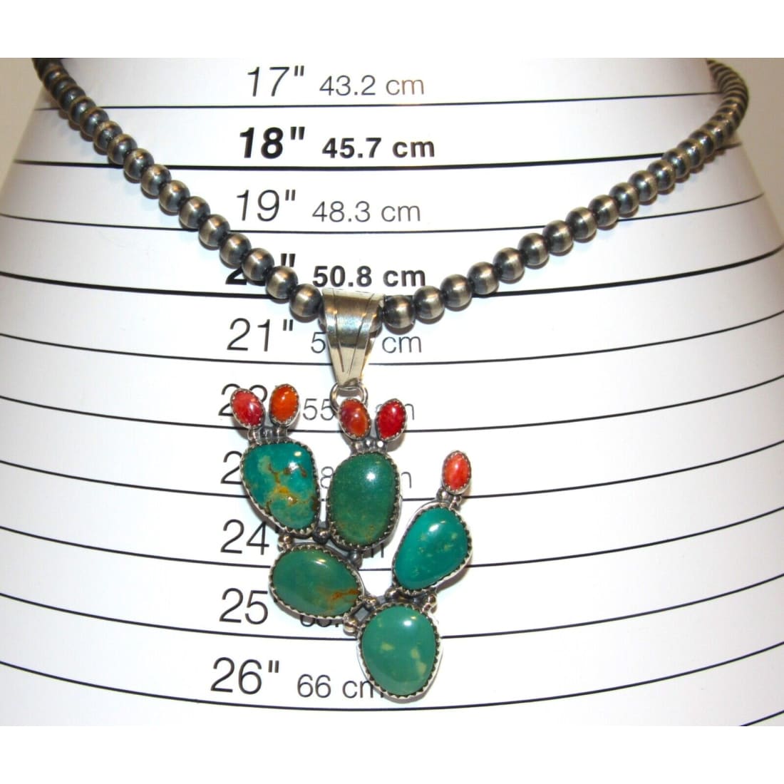 Navajo Prickly Pear Cactus Pendant Sterling Turquoise Red