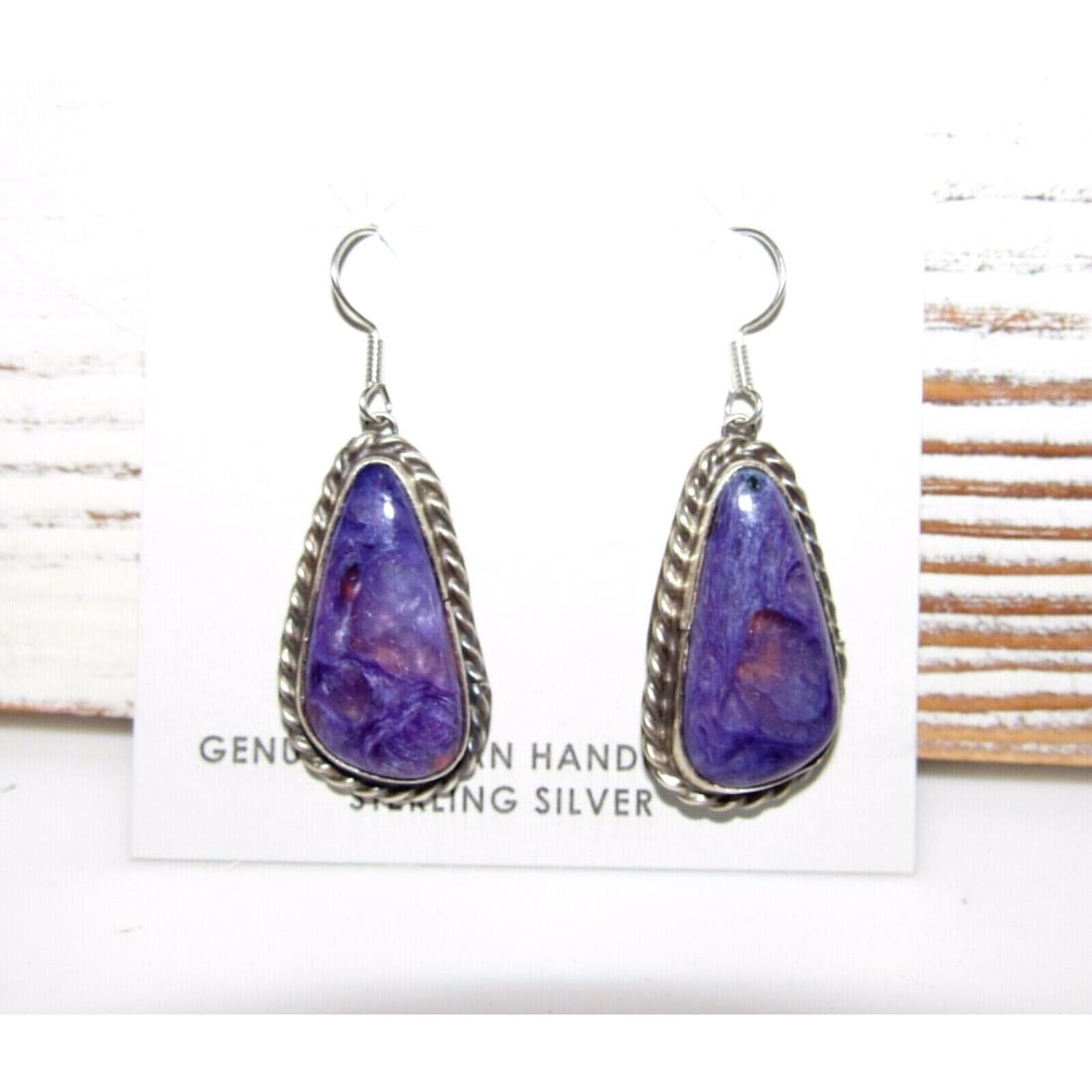 Navajo Purple Charoite Earrings Sterling Silver Dangles