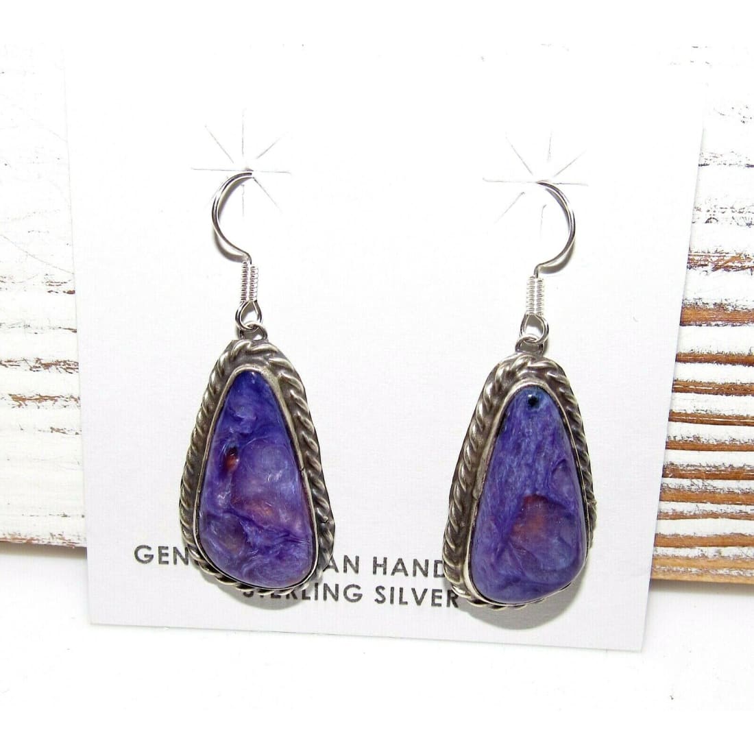Navajo Purple Charoite Earrings Sterling Silver Dangles